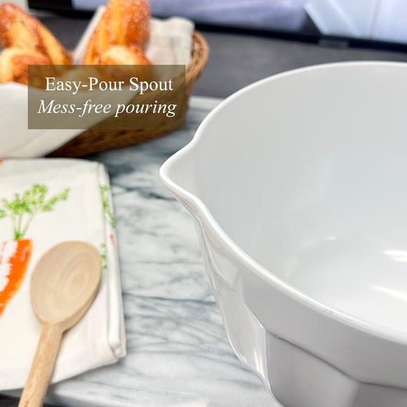 Melamine Batter Bowl with Pour Spout, Handle & Non-Slip Base, Grip Hand, White - Picture 3 of 8